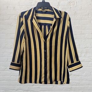 Express Women's Yellow And Blue Striped Blouse Size Medium